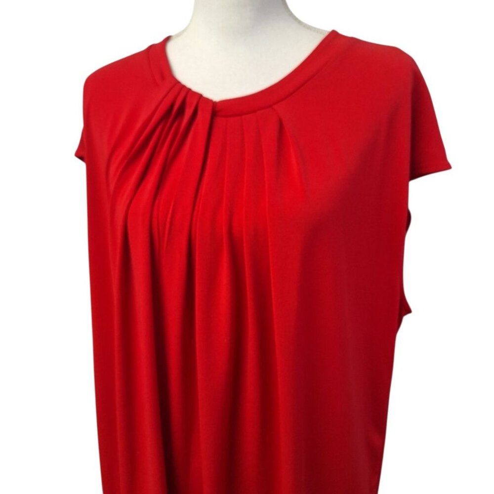 Liz Claiborne 1x Blouse Red Business Top Zipper Rouched Gathered Neck‎ Womens